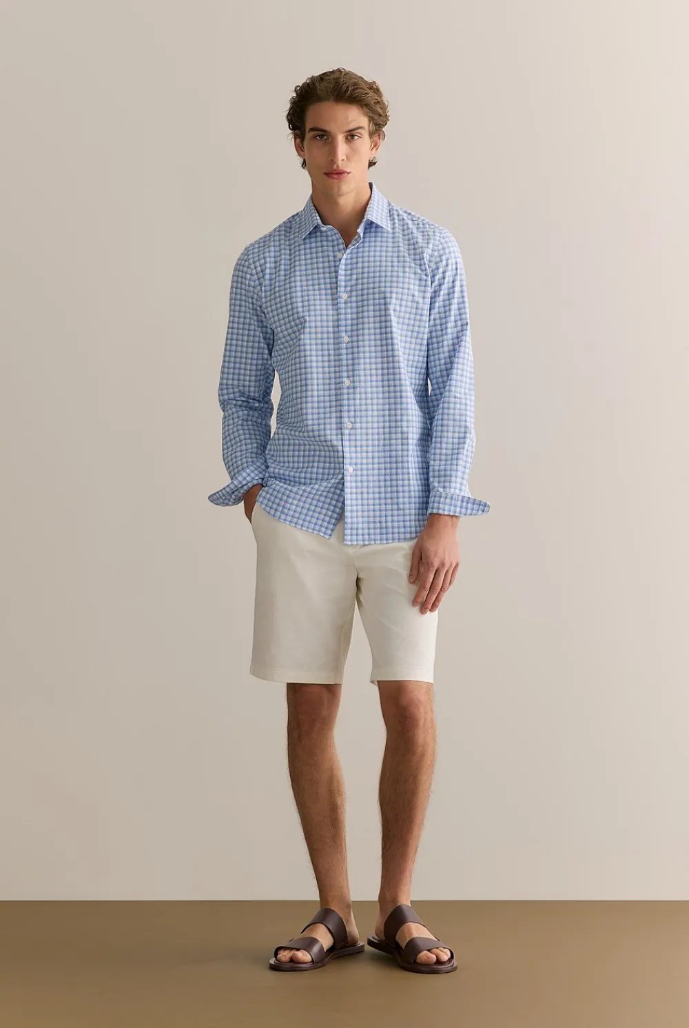 Shirts>Trenery Tailored Fit Cotton Poplin Gingham Shirt WedgewoodBlue