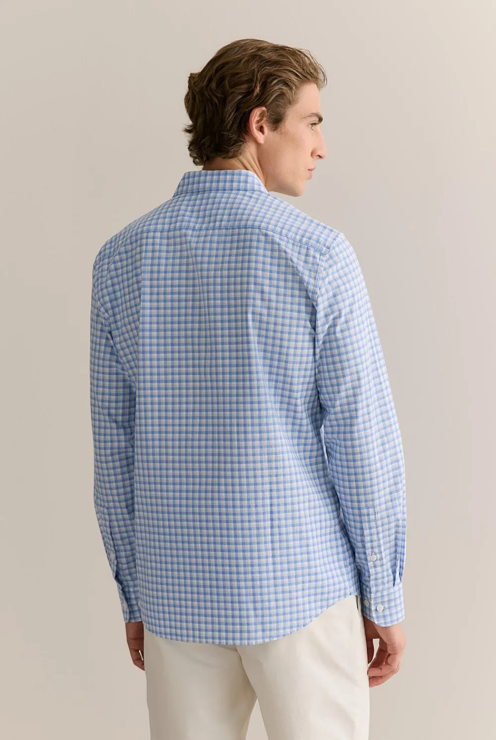 Shirts>Trenery Tailored Fit Cotton Poplin Gingham Shirt WedgewoodBlue