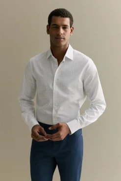 Shirts>Trenery Tailored Fit Cotton Poplin Windowpane Check Shirt White