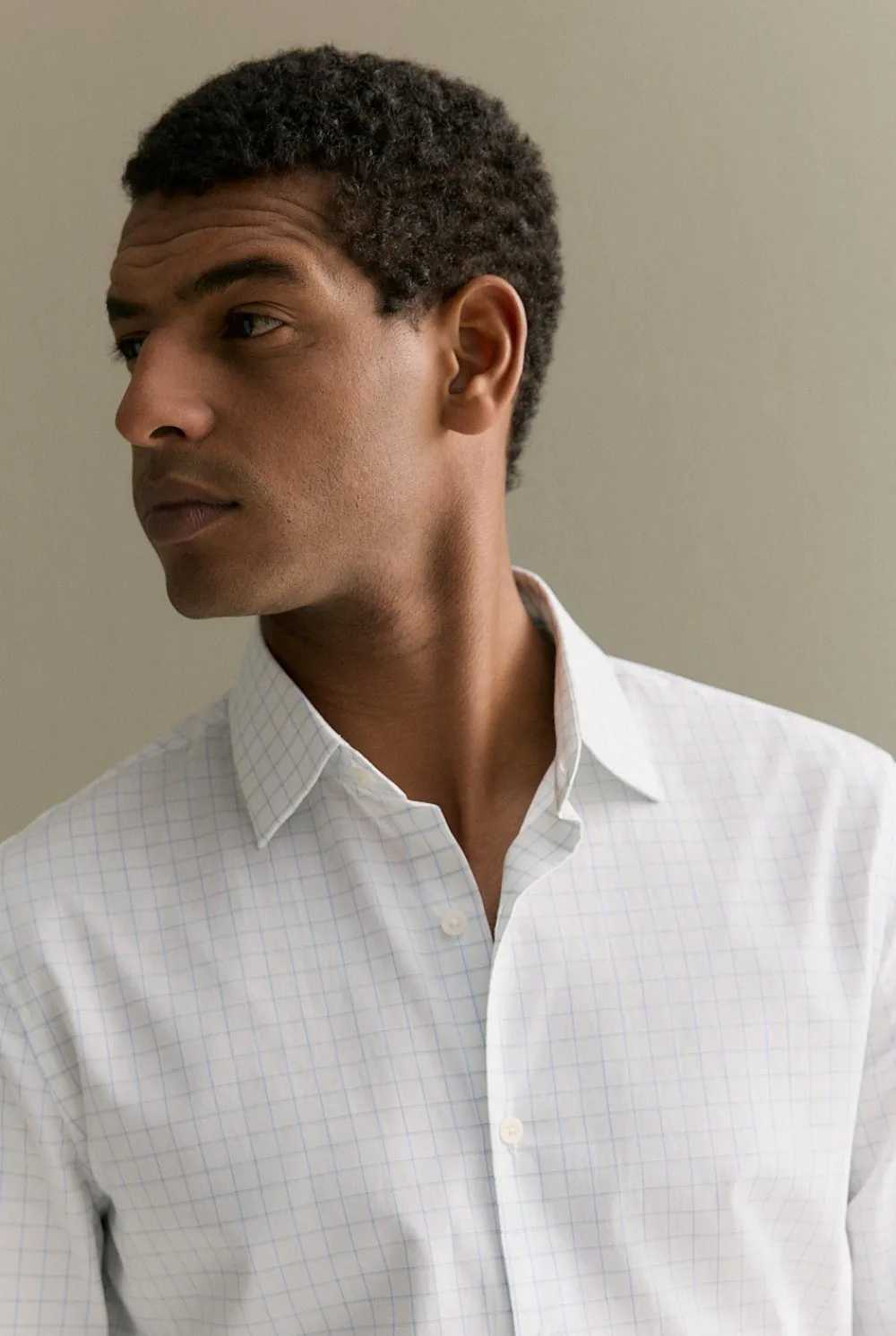 Shirts>Trenery Tailored Fit Cotton Poplin Windowpane Check Shirt White