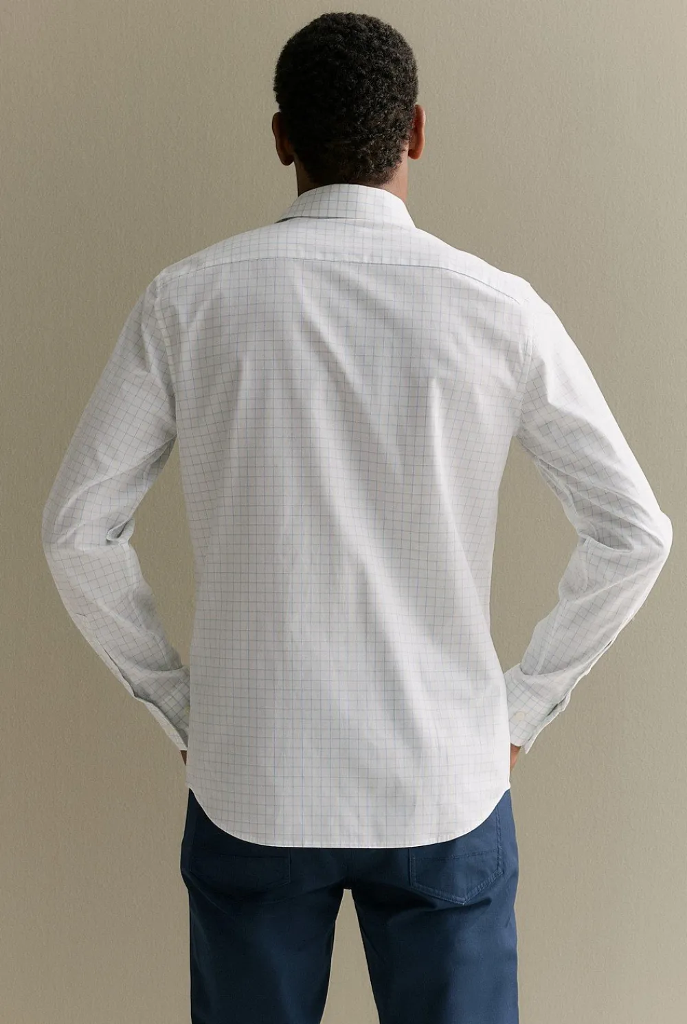 Shirts>Trenery Tailored Fit Cotton Poplin Windowpane Check Shirt White