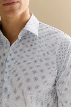 Shirts>Trenery Tailored Fit Cotton Poplin Micro Spot Shirt White