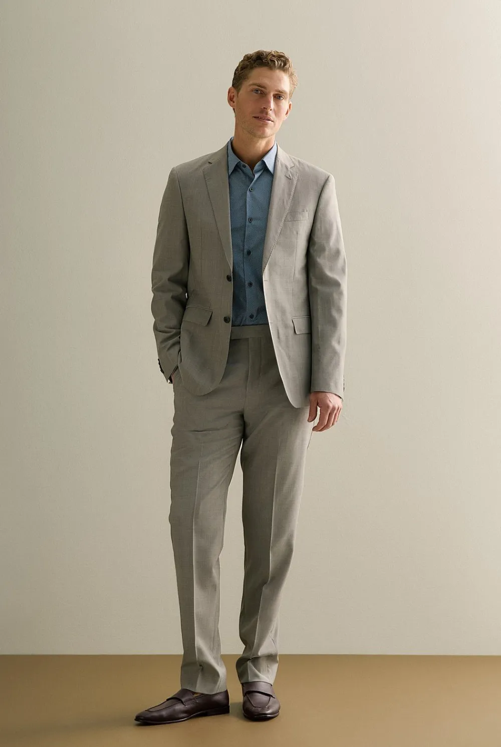 Shirts>Trenery Tailored Fit Cotton Poplin Micro Spot Shirt PetrolBlue