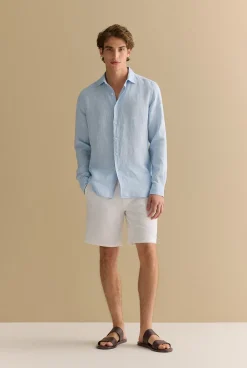 Linen Shirts|The Linen Edit>Trenery Tailored Fit Delave Linen Long Sleeved Shirt FreshBlue