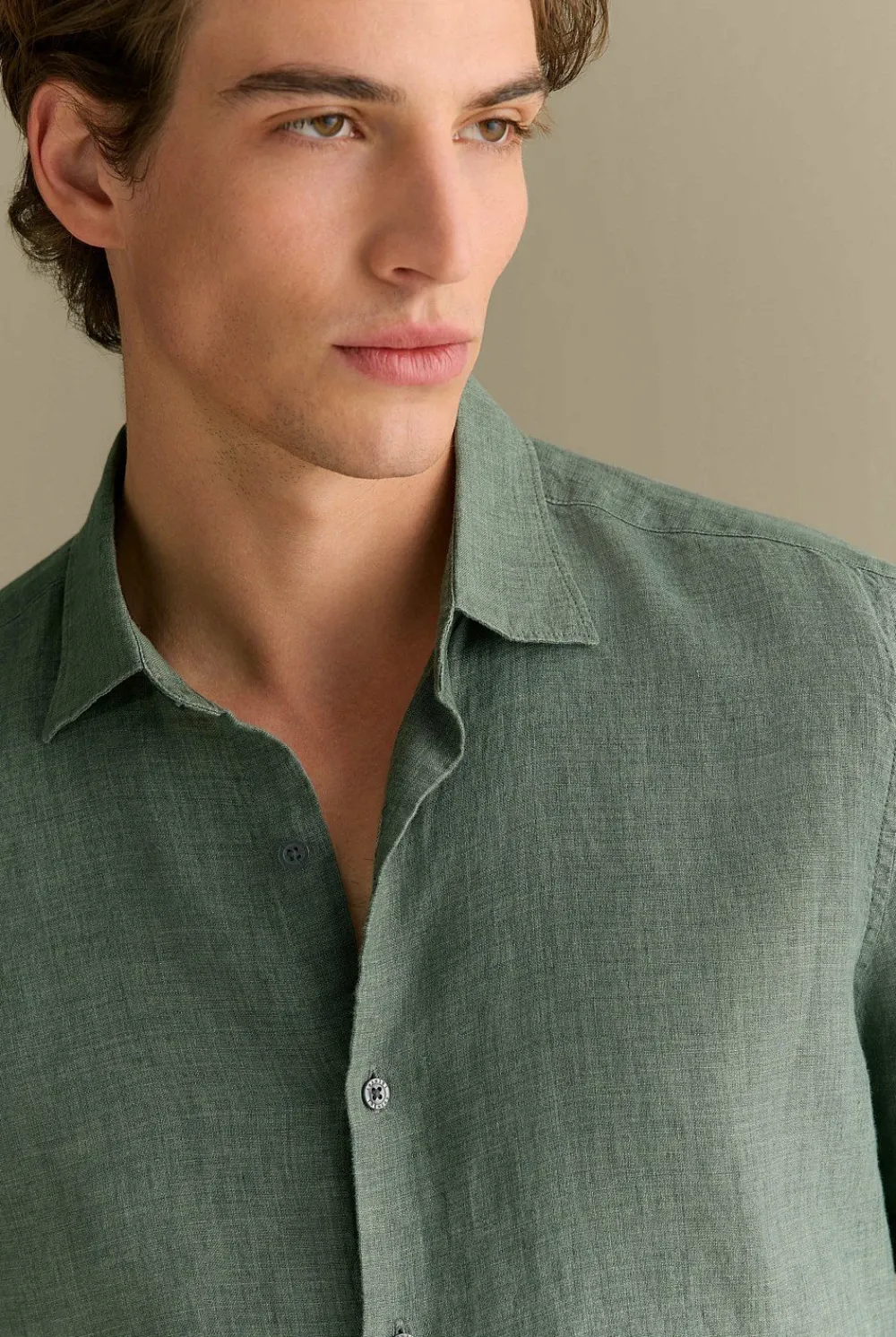 Linen Shirts|The Linen Edit>Trenery Tailored Fit Delave Linen Long Sleeved Shirt Evergreen
