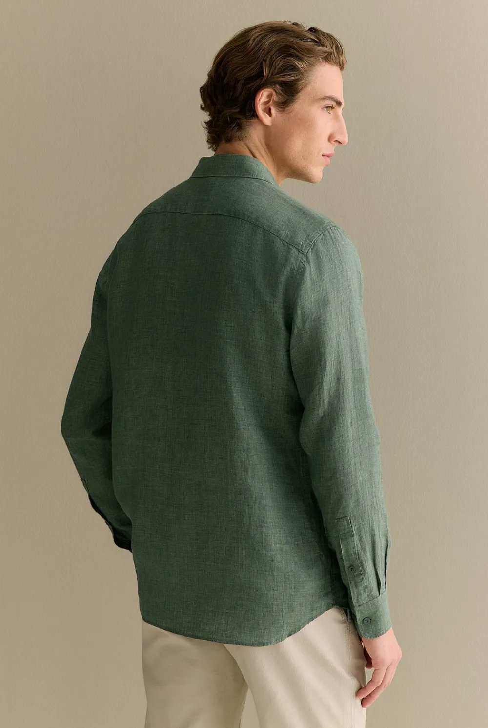 Linen Shirts|The Linen Edit>Trenery Tailored Fit Delave Linen Long Sleeved Shirt Evergreen