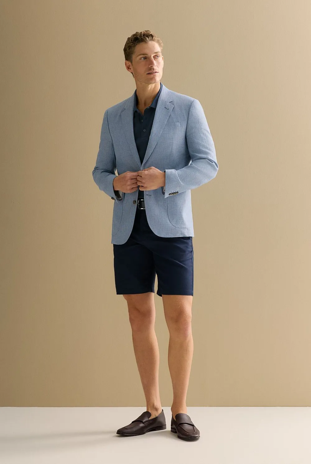 Outerwear|Suits & Tailoring>Trenery Tailored Fit Irish Linen Puppytooth Blazer BlueMelange