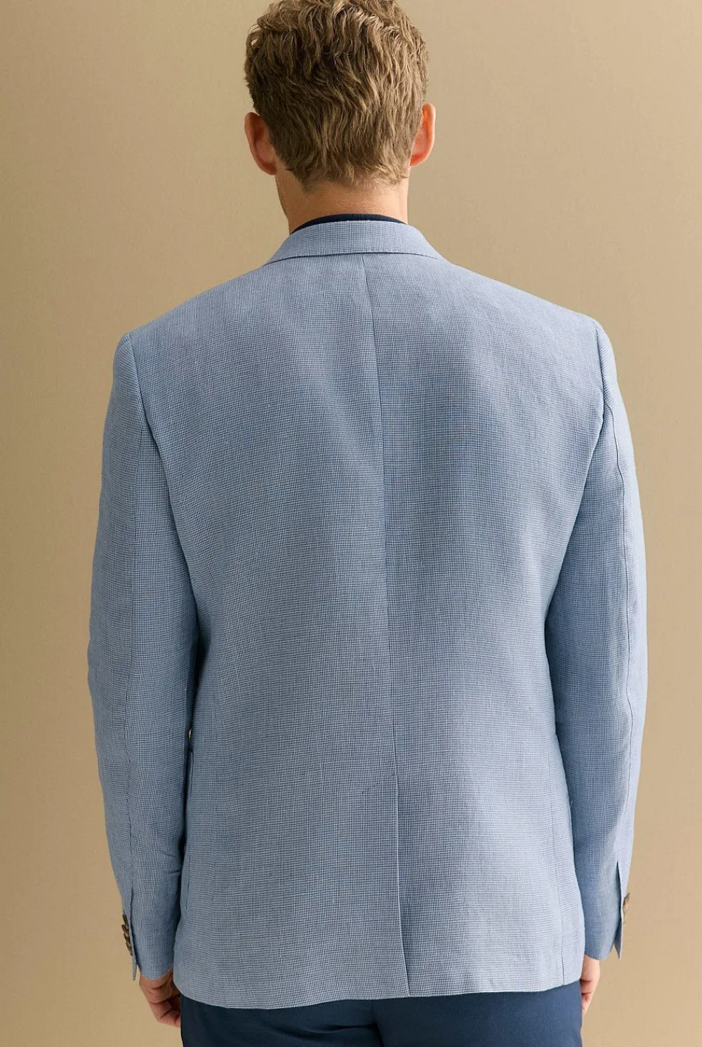 Outerwear|Suits & Tailoring>Trenery Tailored Fit Irish Linen Puppytooth Blazer BlueMelange