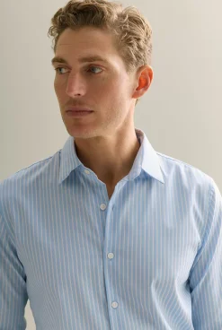 Shirts>Trenery Tailored Fit Italian Cotton Stripe Smart Shirt WedgewoodBlue