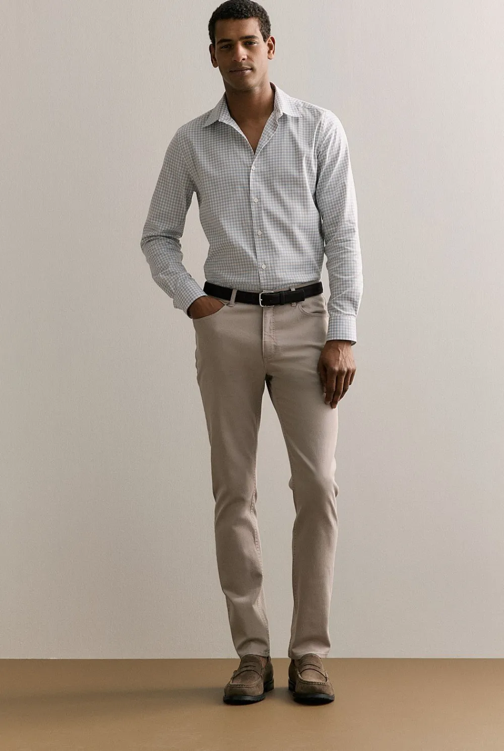 Shirts>Trenery Tailored Fit Supima Cotton Micro Check Shirt White