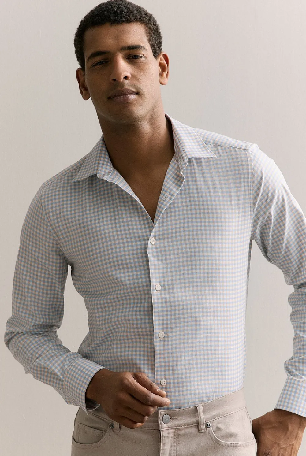 Shirts>Trenery Tailored Fit Supima Cotton Micro Check Shirt White