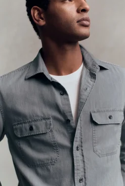 Shirts|Denim & Jeans>Trenery Washed Denim Pocket Detail Shirt Cement