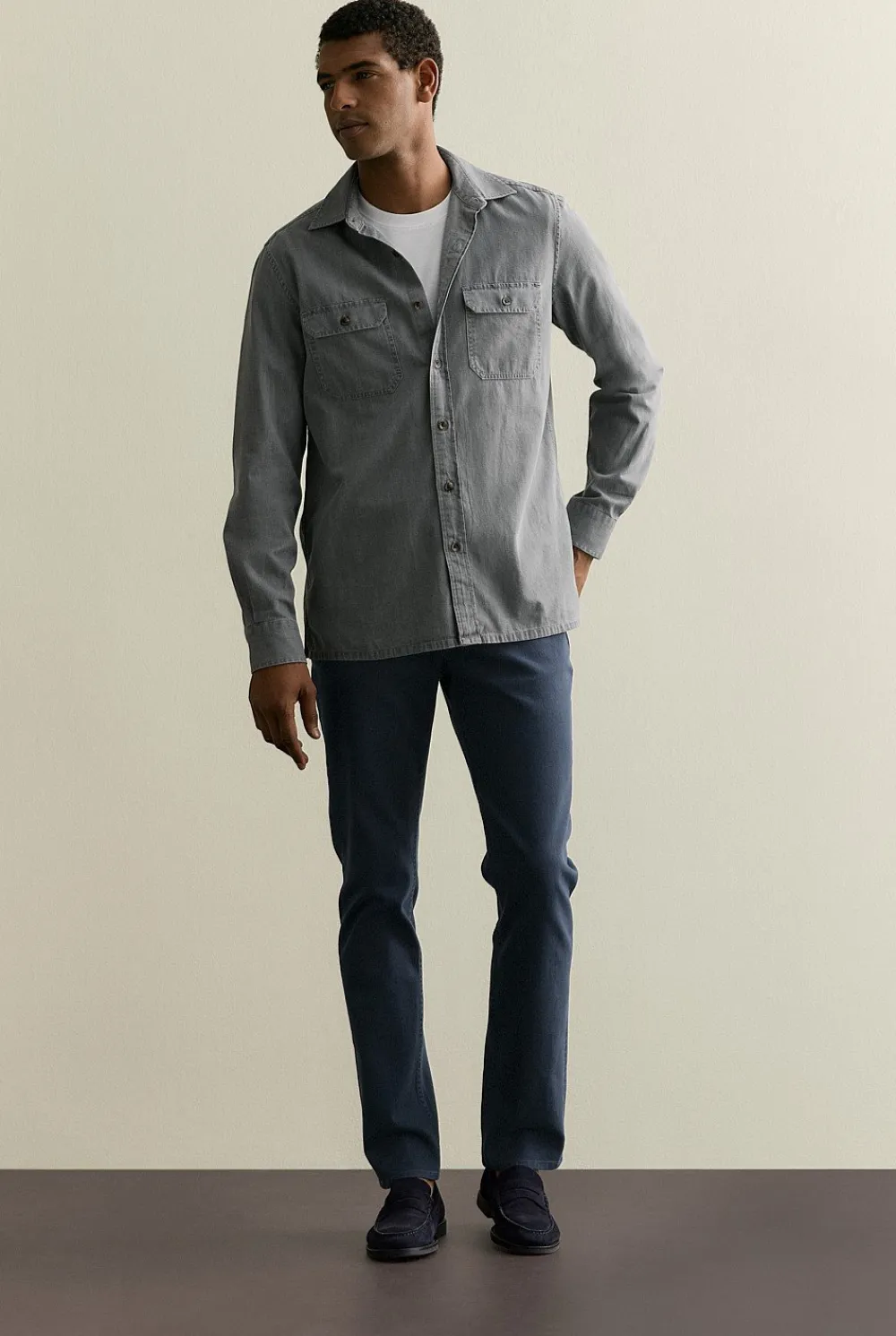 Shirts|Denim & Jeans>Trenery Washed Denim Pocket Detail Shirt Cement