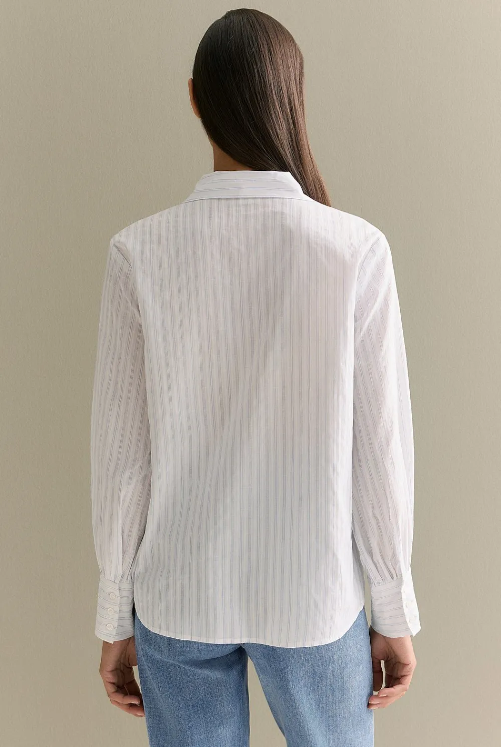 Shirts>Trenery Yarn Dyed Cotton Stripe Tie Neck Shirt LightBlue