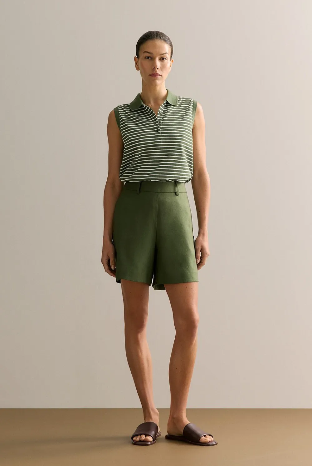 Shorts>Trenery Yarn Dyed Linen Blend Twill Smart Short Ivy