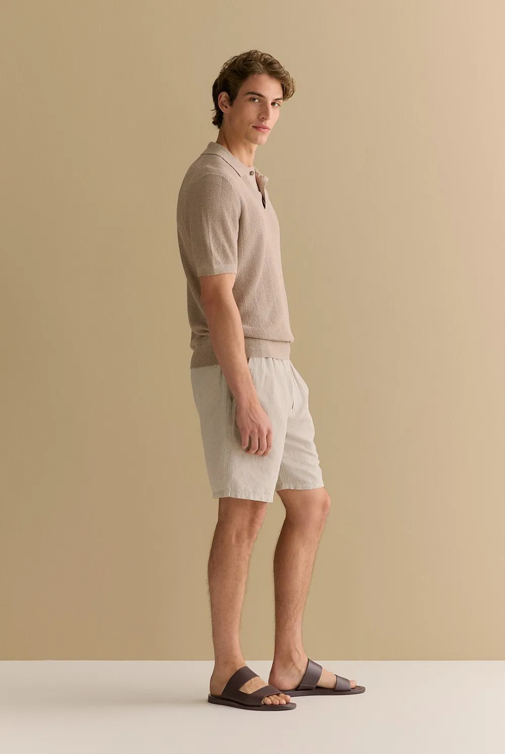 Shorts>Trenery Yarn Dyed Linen Cotton Pull On Short Nutshell