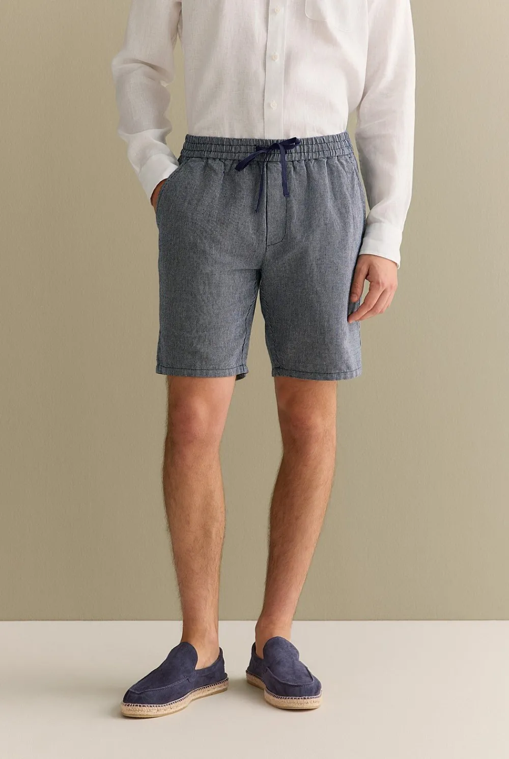 Shorts>Trenery Yarn Dyed Linen Cotton Pull On Short Navy