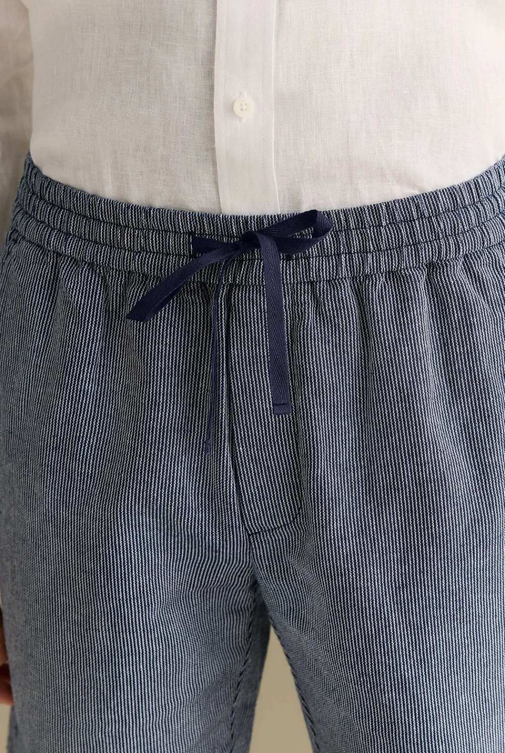 Shorts>Trenery Yarn Dyed Linen Cotton Pull On Short Navy