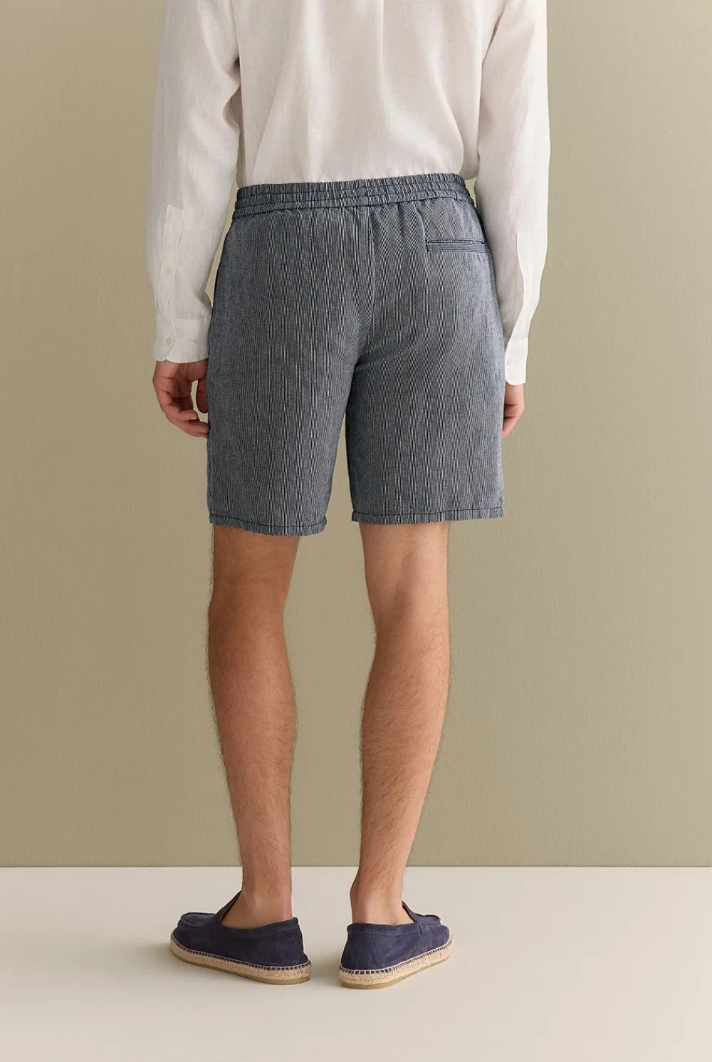 Shorts>Trenery Yarn Dyed Linen Cotton Pull On Short Navy