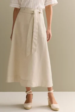 Skirts|Occasion Dresses & Outfits>Trenery Yarn Dyed Linen Self Tie Skirt Flax