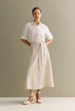Skirts|Occasion Dresses & Outfits>Trenery Yarn Dyed Linen Self Tie Skirt Flax