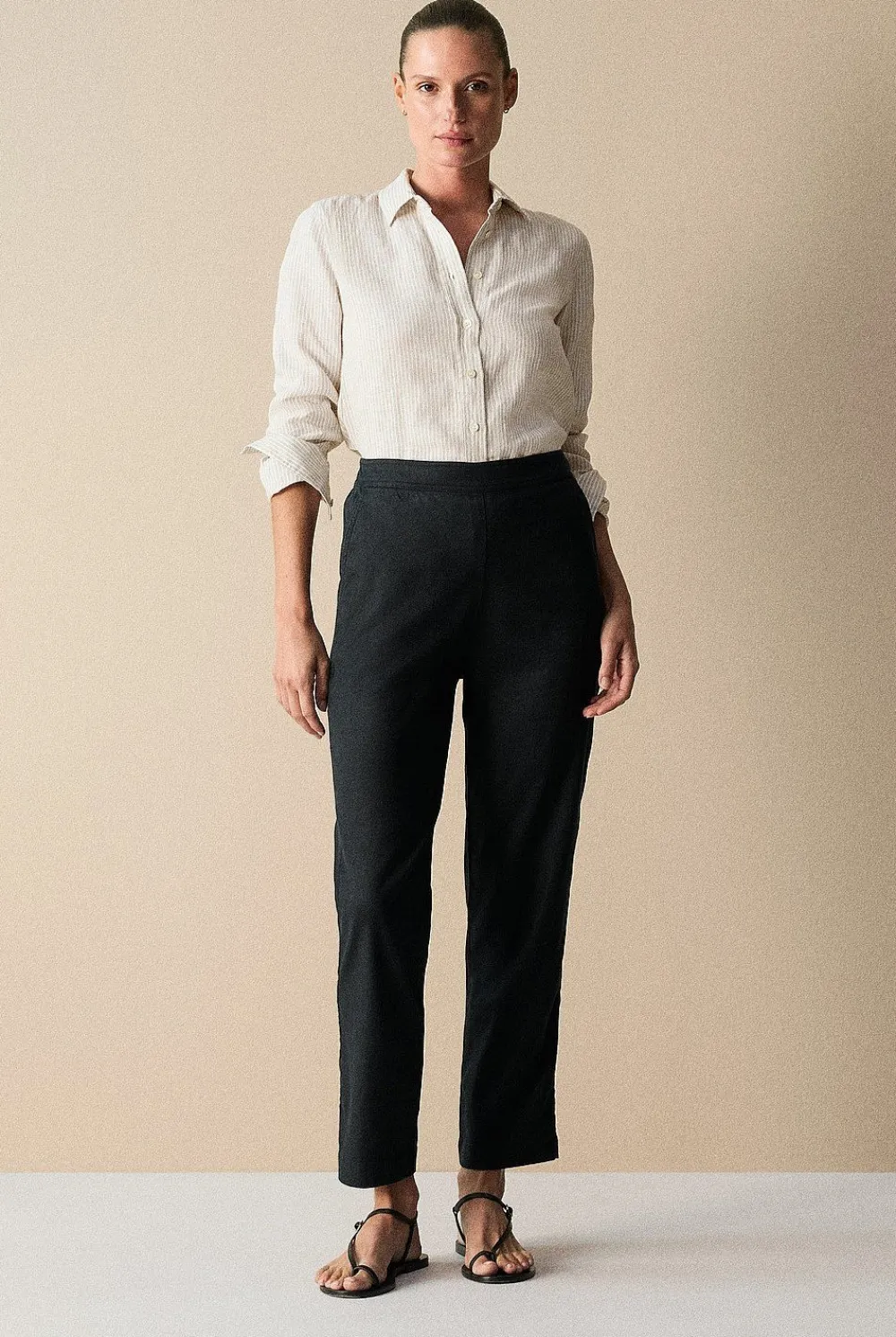 Shirts>Trenery Yarn Dyed Linen Stripe Classic Shirt Flax