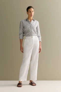 Shirts|The Linen Edit>Trenery Yarn Dyed Linen Stripe Shirt Navy