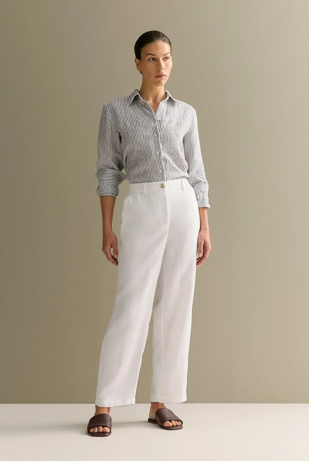 Shirts|The Linen Edit>Trenery Yarn Dyed Linen Stripe Shirt Navy