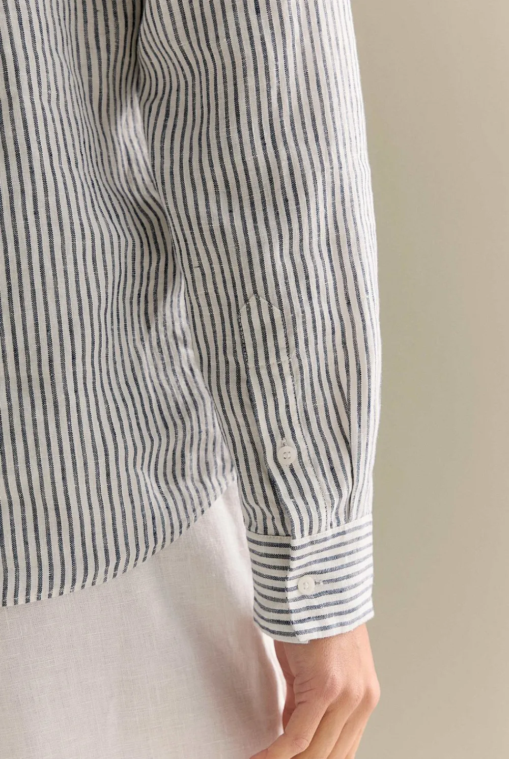 Shirts|The Linen Edit>Trenery Yarn Dyed Linen Stripe Shirt Navy