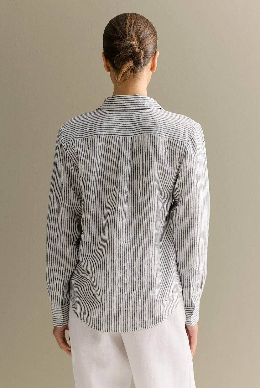 Shirts|The Linen Edit>Trenery Yarn Dyed Linen Stripe Shirt Navy