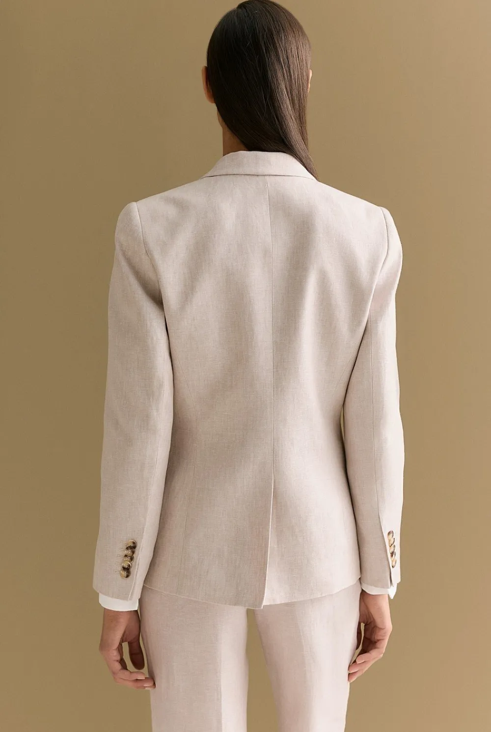 Outerwear|The Linen Edit>Trenery Yarn Dyed Linen Twill Single Breasted Blazer Flax