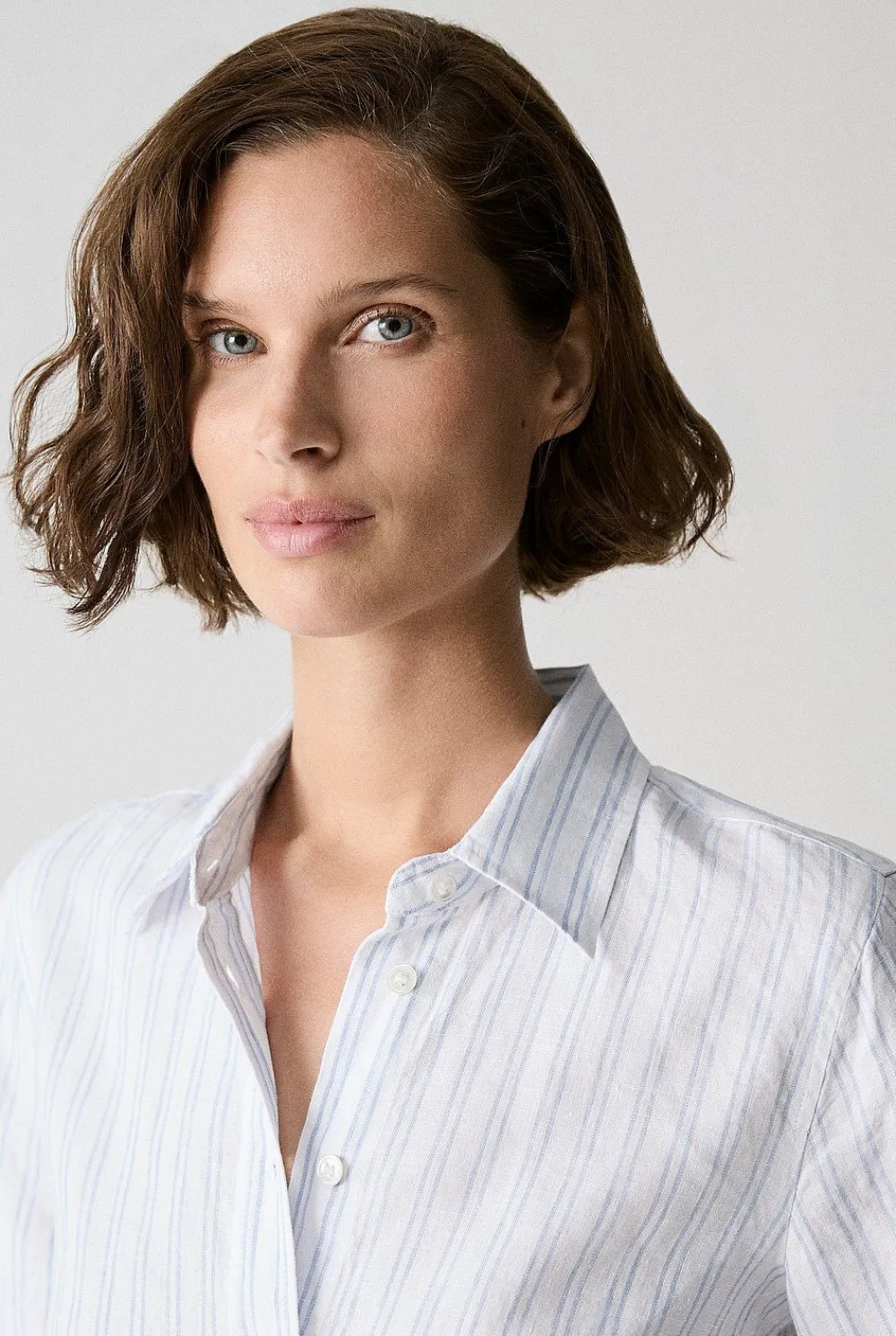 Shirts|The Linen Edit>Trenery Yarn Dyed Linen Twin Stripe Shirt MidBlue