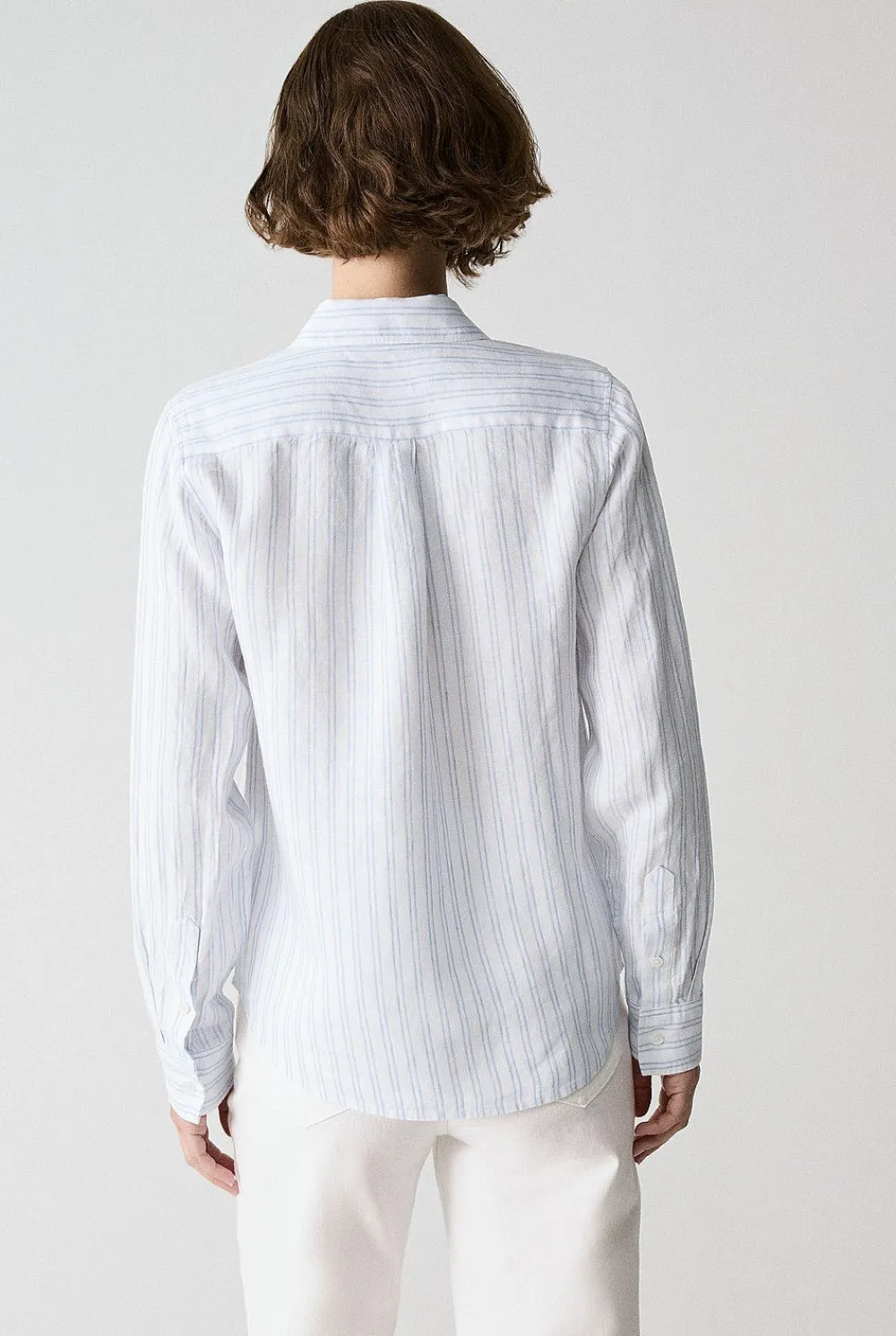 Shirts|The Linen Edit>Trenery Yarn Dyed Linen Twin Stripe Shirt MidBlue