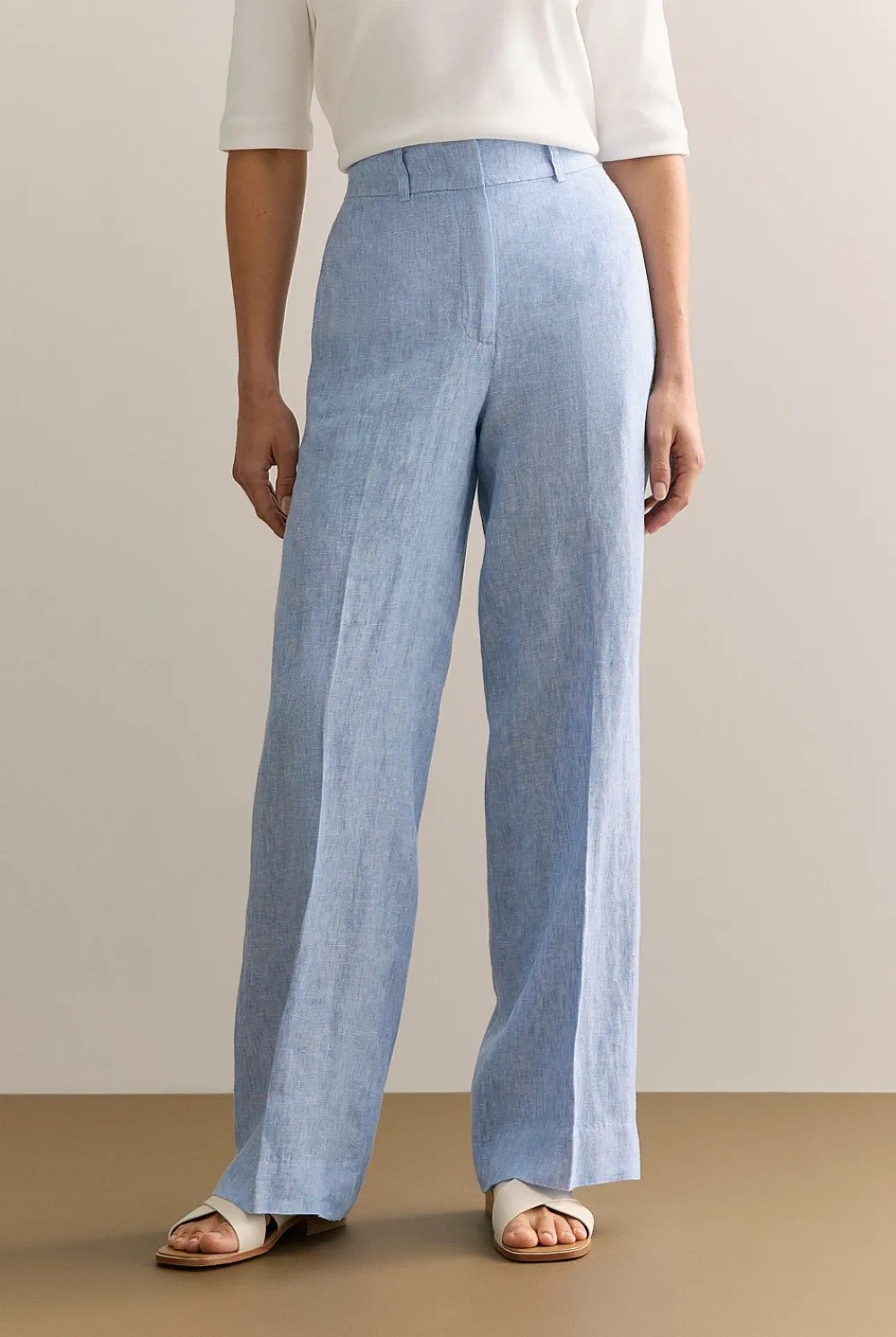 Pants|The Linen Edit>Trenery Yarn Dyed Linen Wide Leg Pant CornflowerBlue