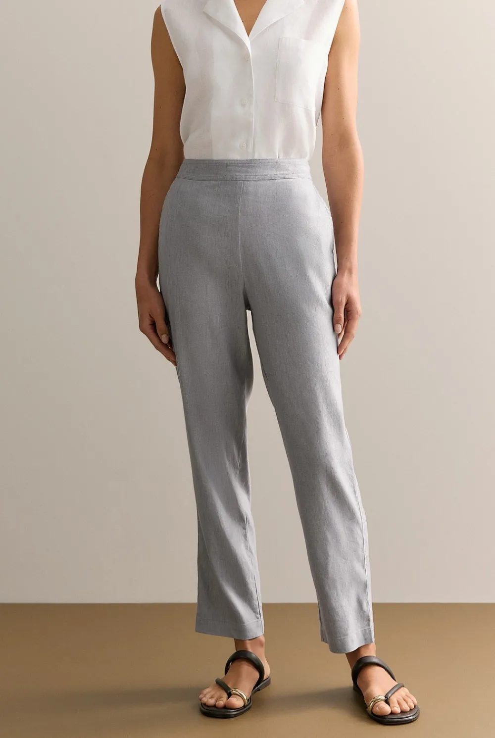 Pants|The Linen Edit>Trenery Yarn Dyed Stretch Linen Blend Pull On Pant LakeGrey