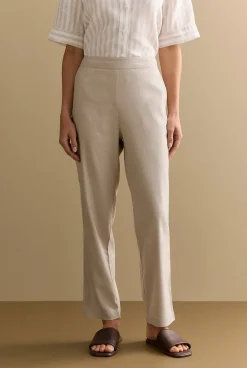 The Linen Edit>Trenery Yarn Dyed Stretch Linen Blend Pull On Pant Flax