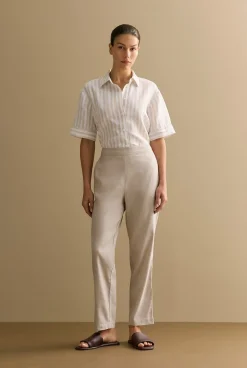 The Linen Edit>Trenery Yarn Dyed Stretch Linen Blend Pull On Pant Flax