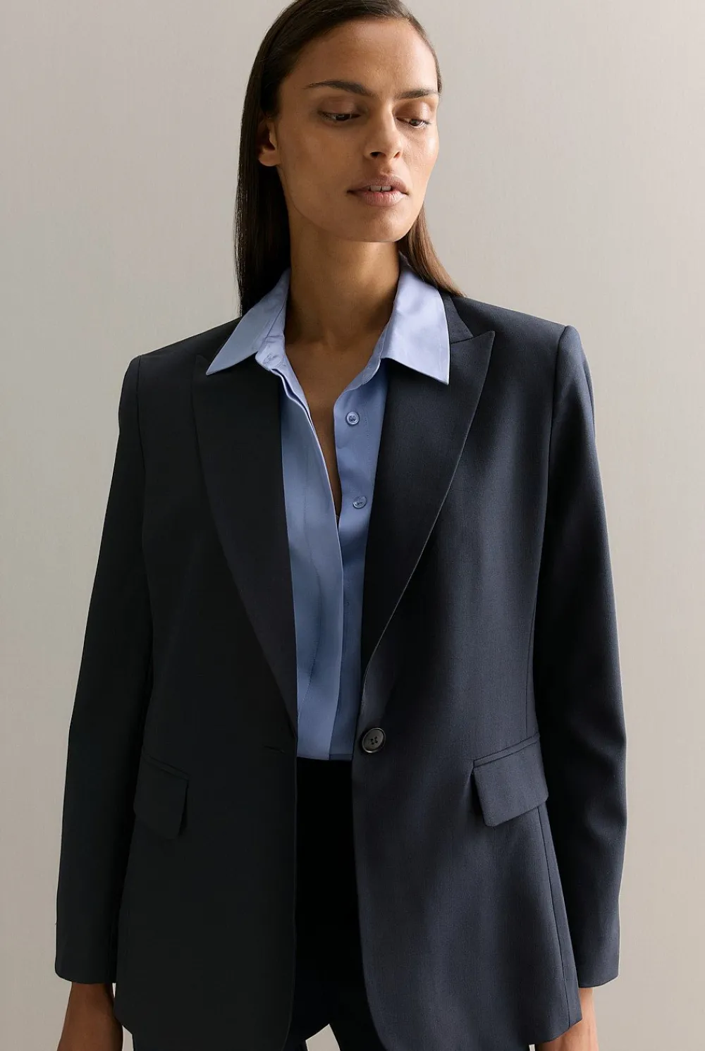 Outerwear>Trenery Yarn Dyed Wool Blend Tailored Blazer NightSky